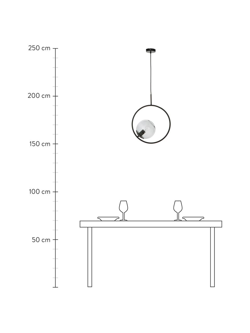 Pendelleuchte Chloe aus Rauchglas, Lampenschirm: Rauchglas, Baldachin: Metall, pulverbeschichtet, Grau, Schwarz, B 40 x H 51 cm