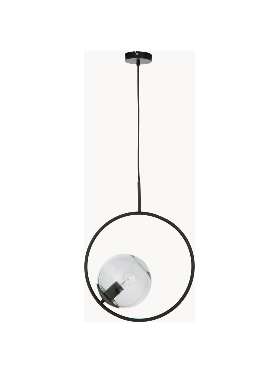 Hanglamp Chloe van rookglas, Lampenkap: rookglas, Baldakijn: gepoedercoat metaal, Zwart, B 40 x H 51 cm