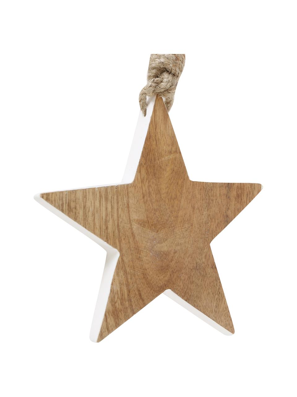 Adornos para colgar estrellas Janus, 2 uds., Figura: madera recubierta, Madera clara, blanco, Set de diferentes tamaños