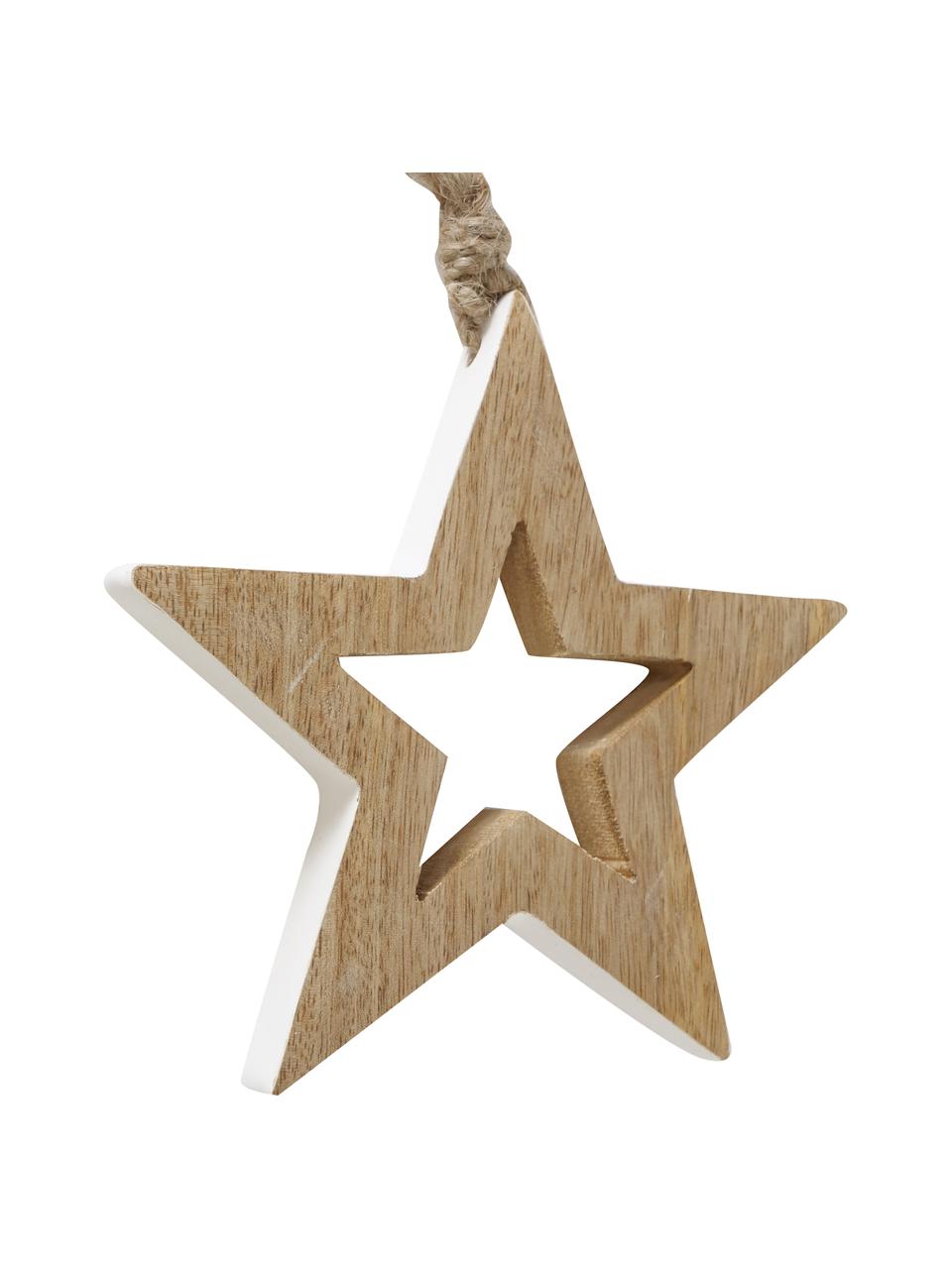 Adornos para colgar estrellas Janus, 2 uds., Figura: madera recubierta, Madera clara, blanco, Set de diferentes tamaños