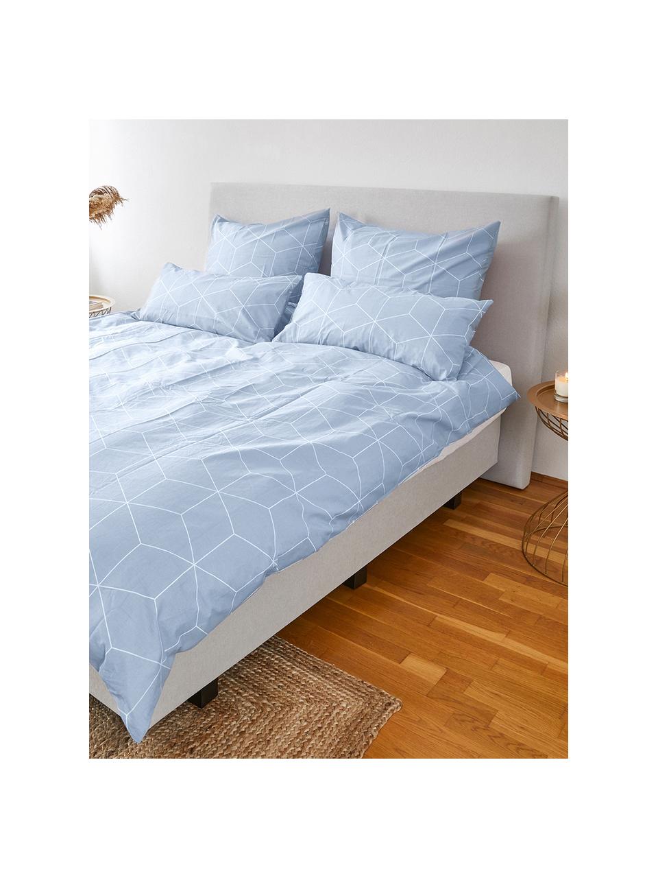 Bavlnená posteľná bielizeň s grafickým vzorom Lynn, Svetlomodrá, 240 x 220 cm + 2 vankúše 80 x 80 cm