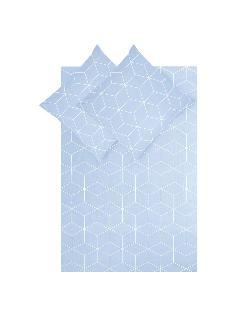 Pościel z bawełny Lynn, Jasny niebieski, kremowobiały, 240 x 220 cm + 2 poduszki 80 x 80 cm