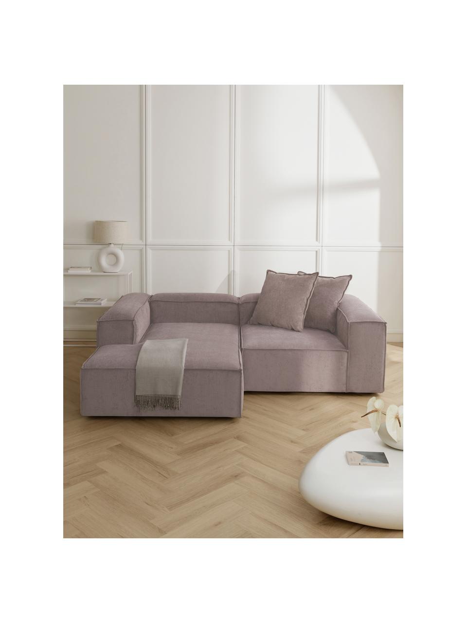 Canapé d'angle modulable velours côtelé Lennon, Velours côtelé brun, larg. 238 x prof. 180 cm, méridienne à gauche