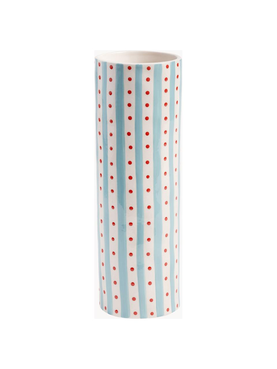 Vase en porcelaine fait main Clash, haut. 24 cm, Porcelaine, Bleu ciel, rouge, blanc cassé, Ø 8 x haut. 24 cm