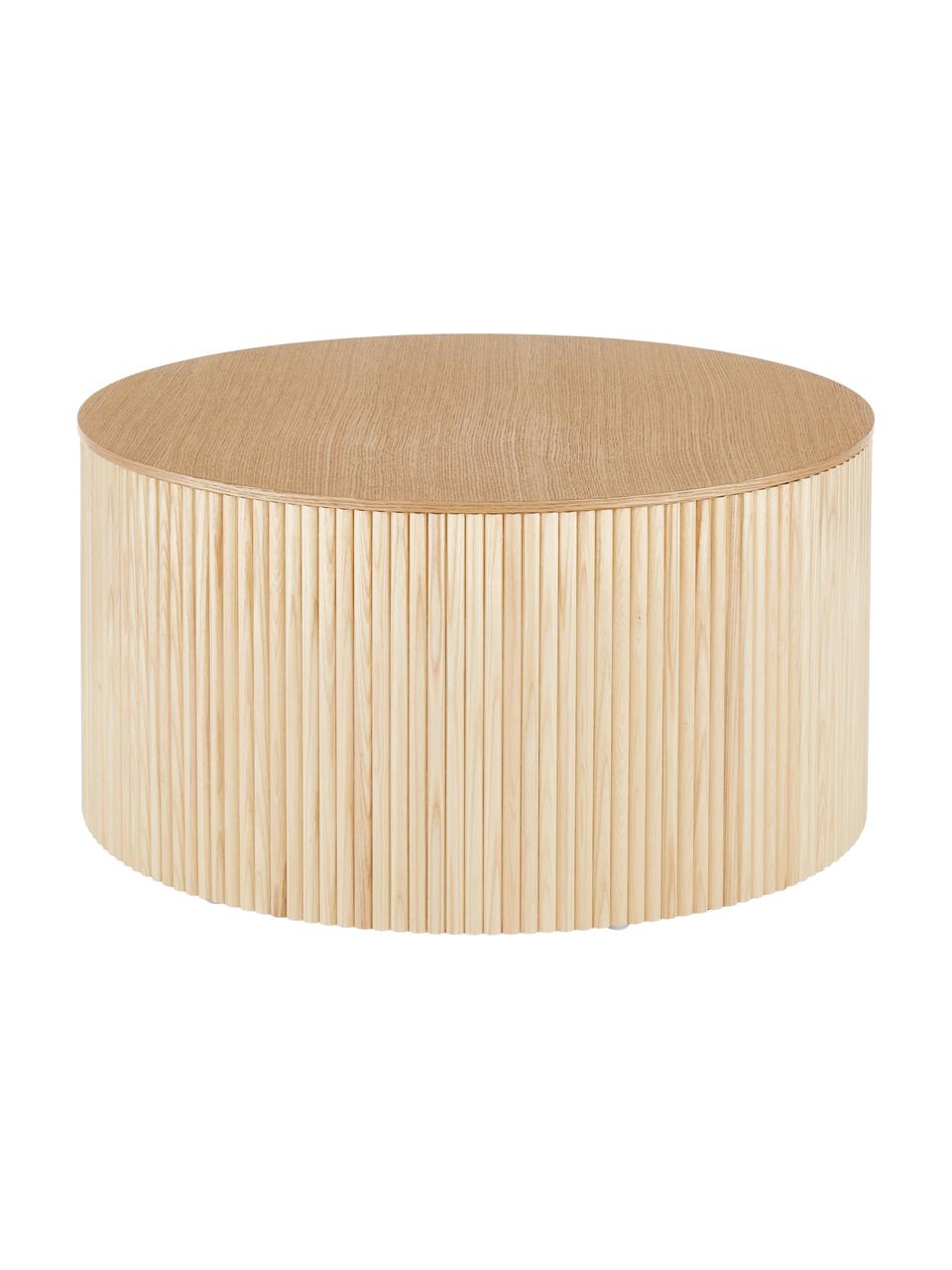 Tavolino da salotto rotondo con contenitore Nele, Pannello di fibra a media densità (MDF) con finitura in legno di frassino, Legno, Ø 70 cm