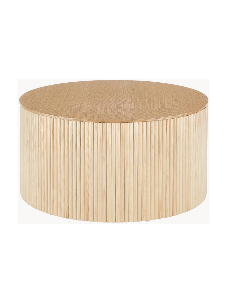 Table basse avec rangement Nele, MDF (panneau en fibres de bois à densité moyenne) avec placage en frêne, Bois, Ø 70 cm