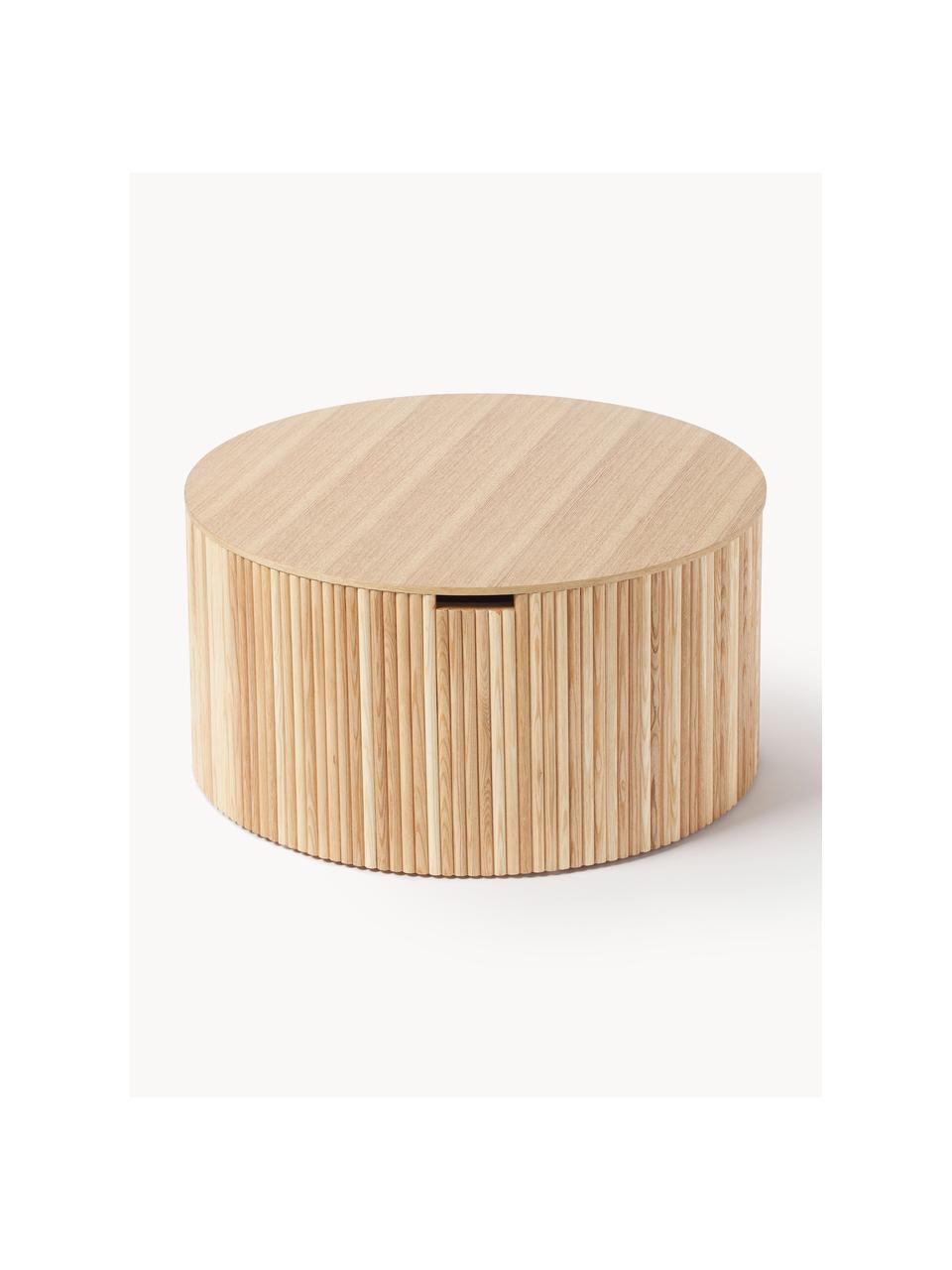 Kulatý konferenční stolek s úložným prostorem Nele, MDF deska (dřevovláknitá deska střední hustoty) s jasanovou dýhou, Světlé jasanové dřevo, Ø 70 cm