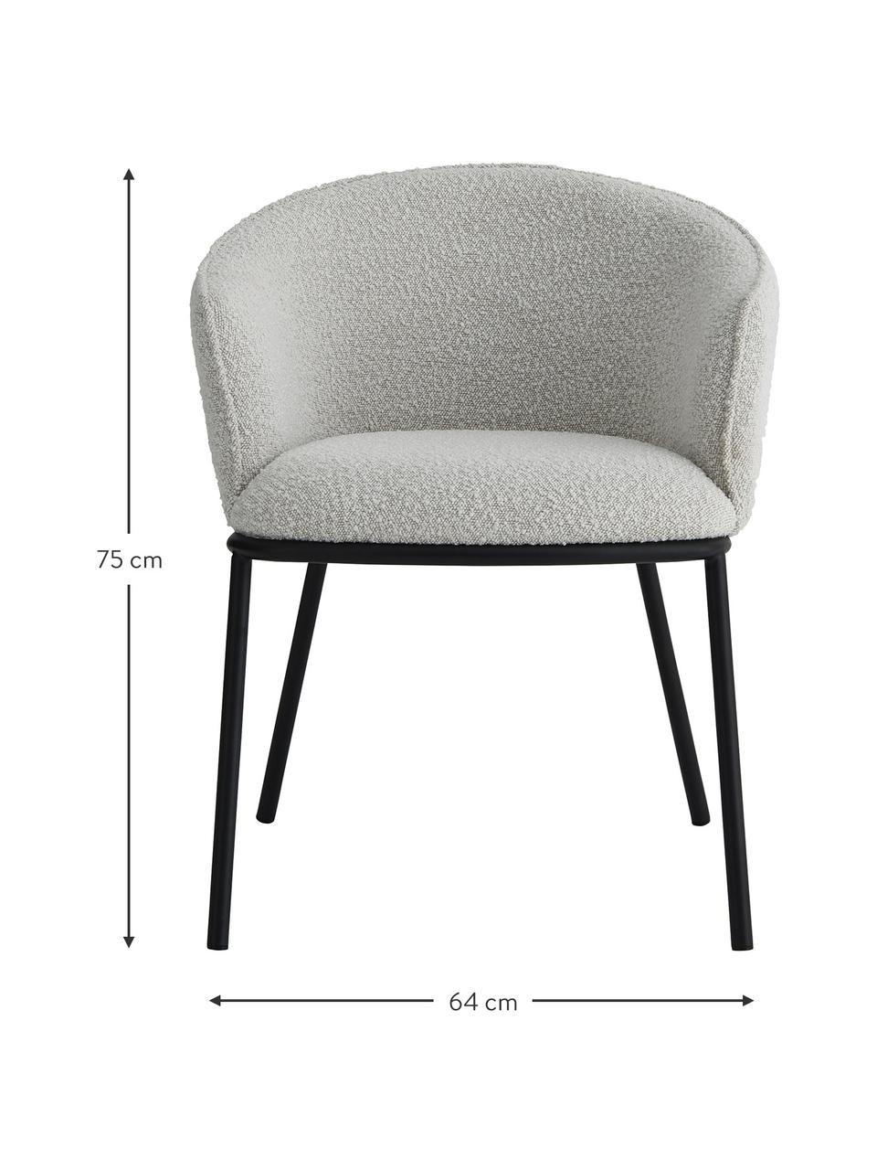 Chaise à accoudoirs tissu bouclé gris Feels, Tissu bouclé gris, larg. 64 x prof. 60 cm