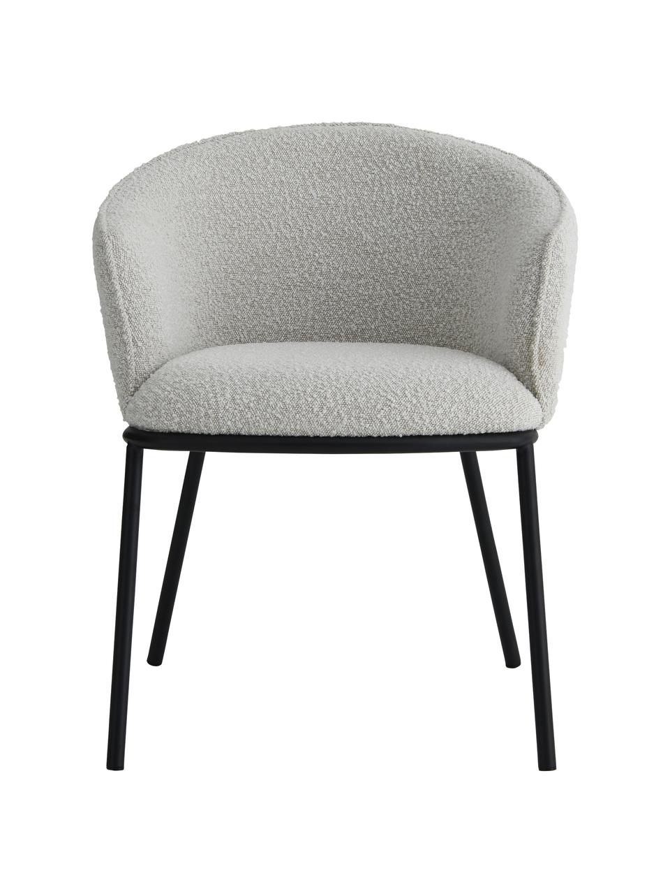 Bouclé fauteuil Feels in grijs, Bekleding: 100% polyester, Poten: gecoat metaal, Bouclé grijs, B 64 x D 60 cm