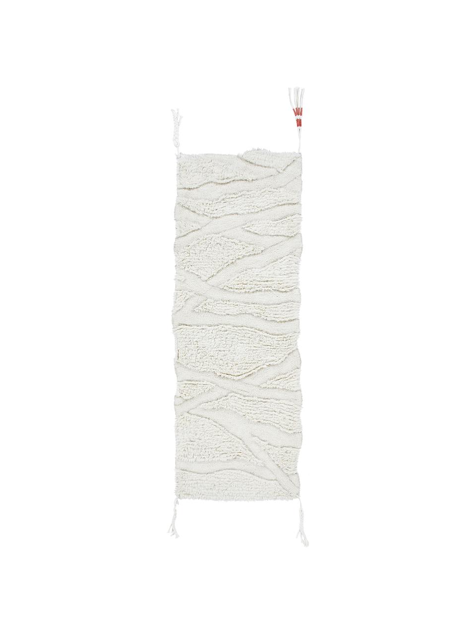 Alfombra corredor lavable de lana texturizada Enkang Ivory, Parte superior: 100% lana, Reverso: algodón reciclado Las alf, Blanco crudo, An 70 x L 200 cm