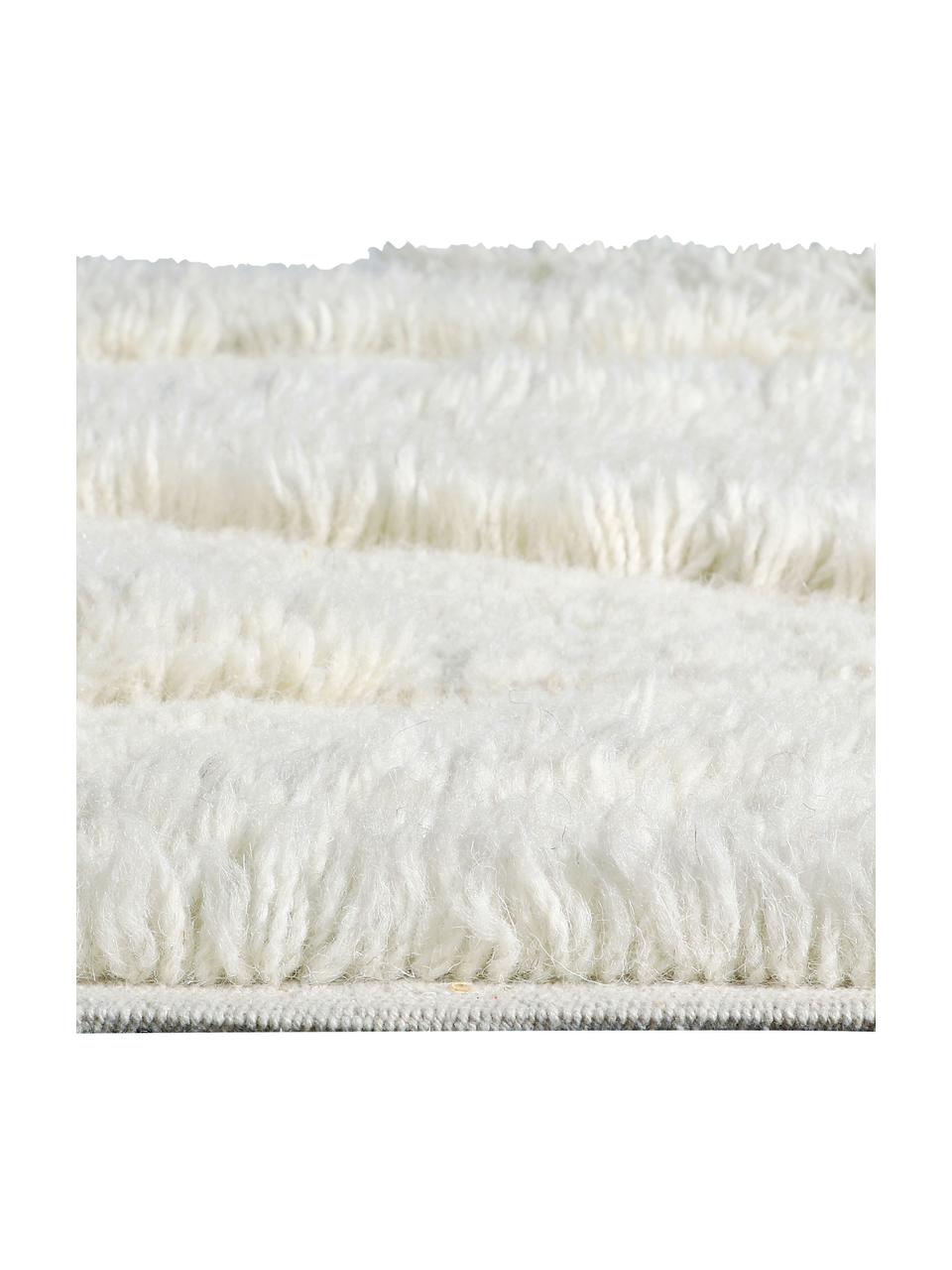 Waschbarer Wollläufer Enkang Ivory mit Hoch-Tief-Struktur und Quasten, Flor: 100% Wolle, Gebrochenes Weiß, B 70 cm x L 200 cm