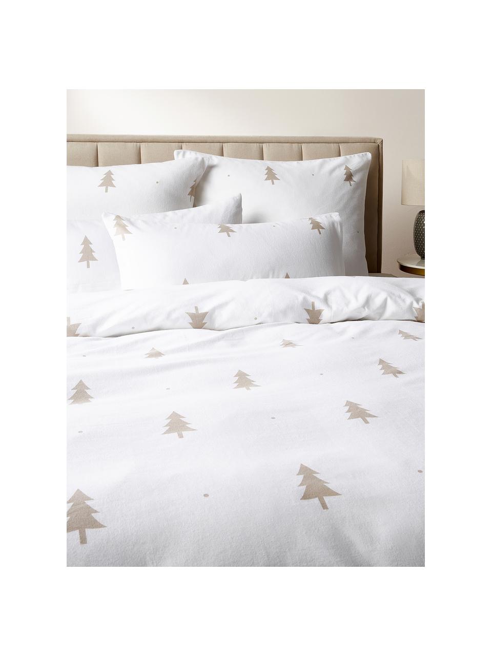 Flanellen dekbedovertrek X-mas Tree met kerstmotief, Weeftechniek: flanel Flanel is een knuf, Wit, beige, B 200 x L 200 cm