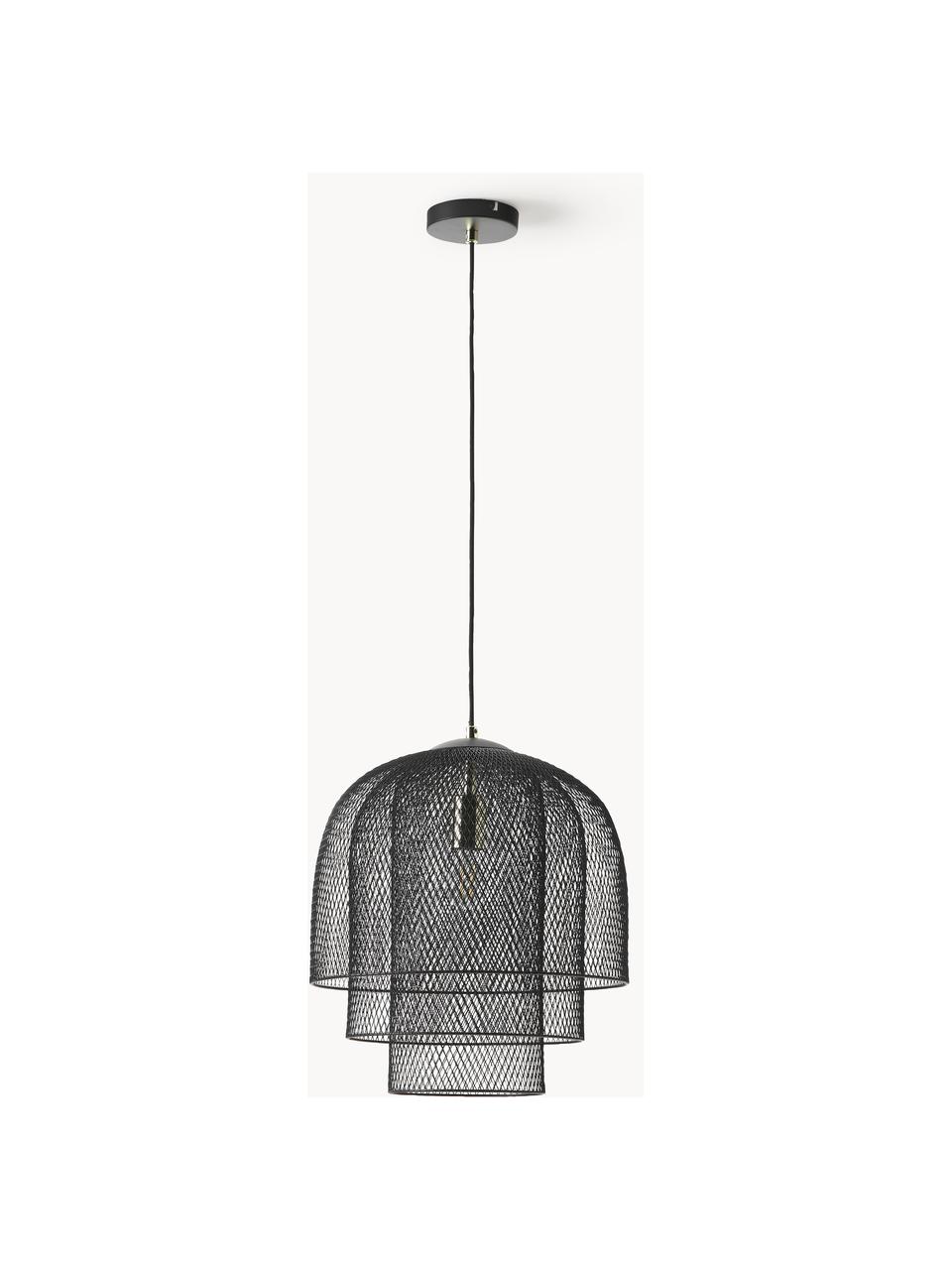 Metalen hanglamp Louie, Lamp: vermessingd metaal, Zwart, Ø 40 x H 43 cm