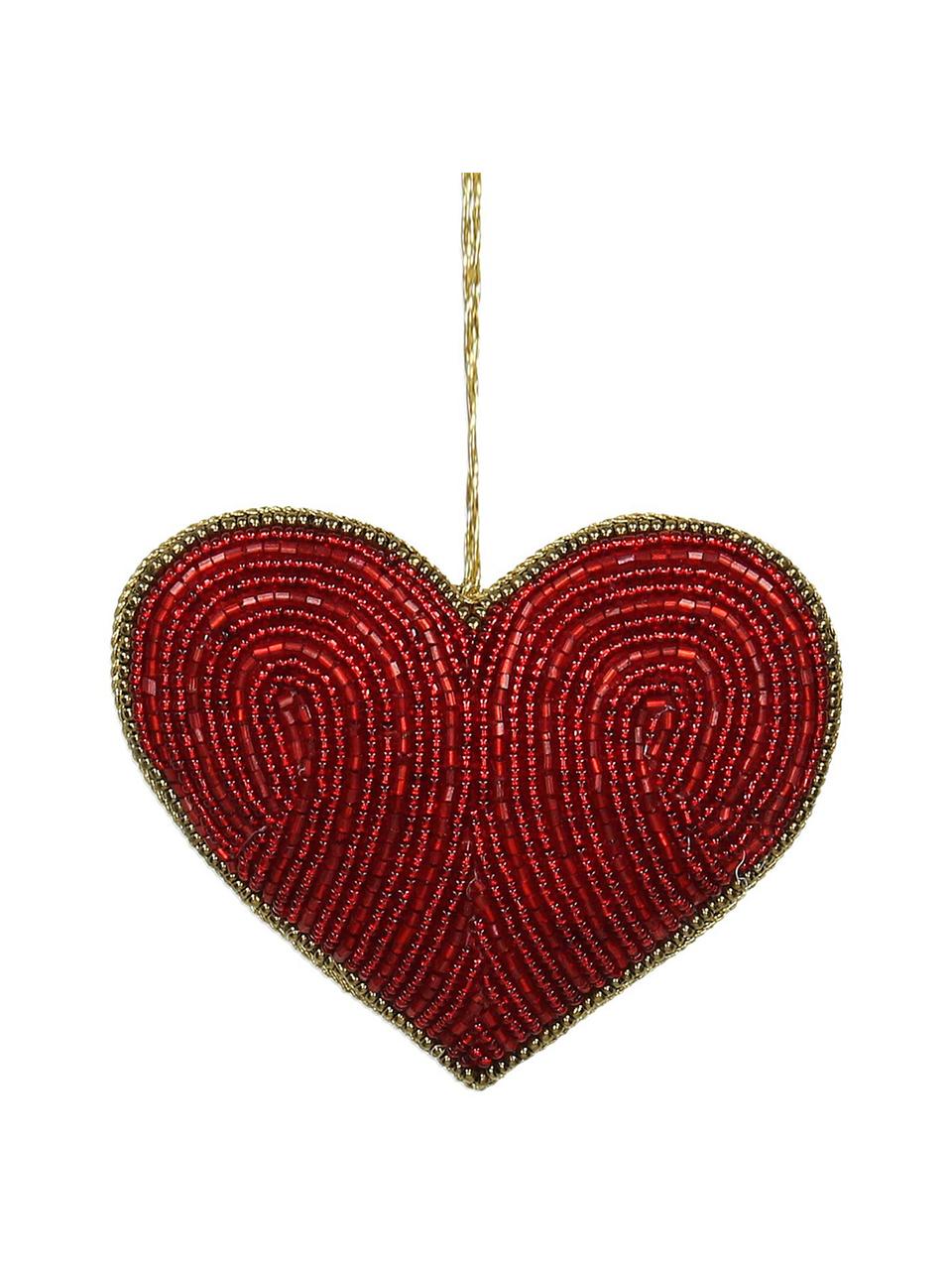 Kerstboomhangers Heart, 2 stuks, Rood, goudkleurig, 10 x 8 cm