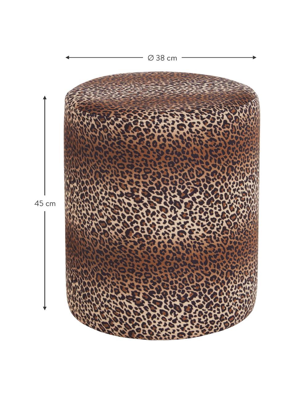 Zamatová taburetka s leopardím vzorom Daisy, Hnedá, Ø 38 x V 45 cm