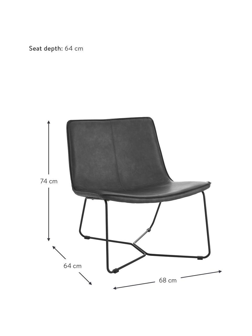 Sillón de cuero sintético Barrel, Tapizado: 100% cuero sintético, Estructura: metal recubierto, Cuero sintético negro, An 68 x F 64 cm