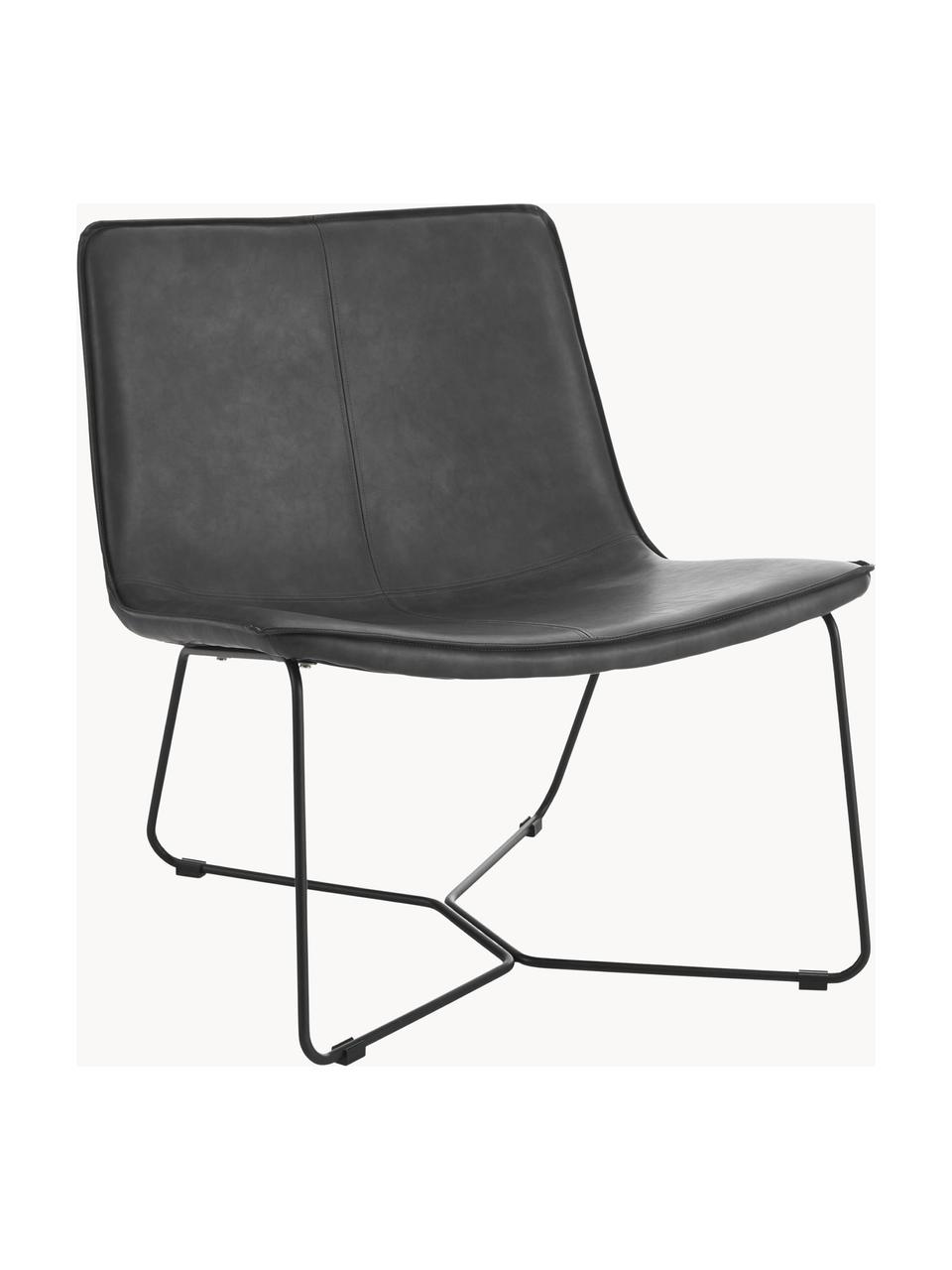 Kunstleren lounge fauteuil Barrel, Bekleding: 100% kunstleer, Frame: gecoat metaal, Kunstleer zwart, B 68 x D 64 cm