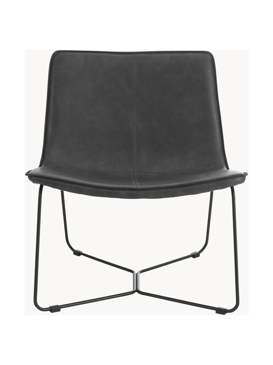 Kunstleren lounge fauteuil Barrel, Bekleding: 100% kunstleer, Frame: gecoat metaal, Kunstleer zwart, B 68 x D 64 cm