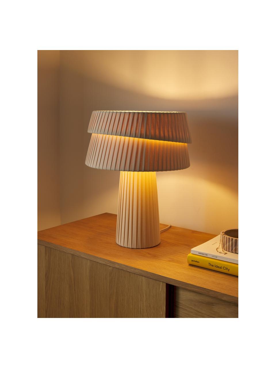 Lampada da tavolo con paralume asimmetrico Nyla, Lampada: lino, Beige, Ø 35 x Alt. 44 cm