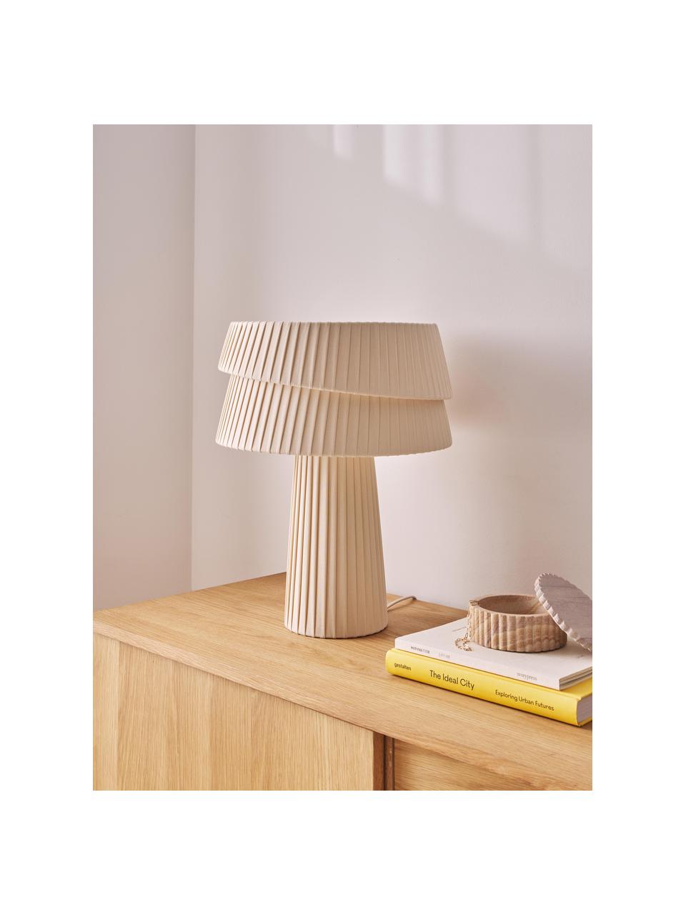Tafellamp Nyla met asymmetrische lampenkap, Lamp: linnen, Beige, Ø 35 x H 44 cm