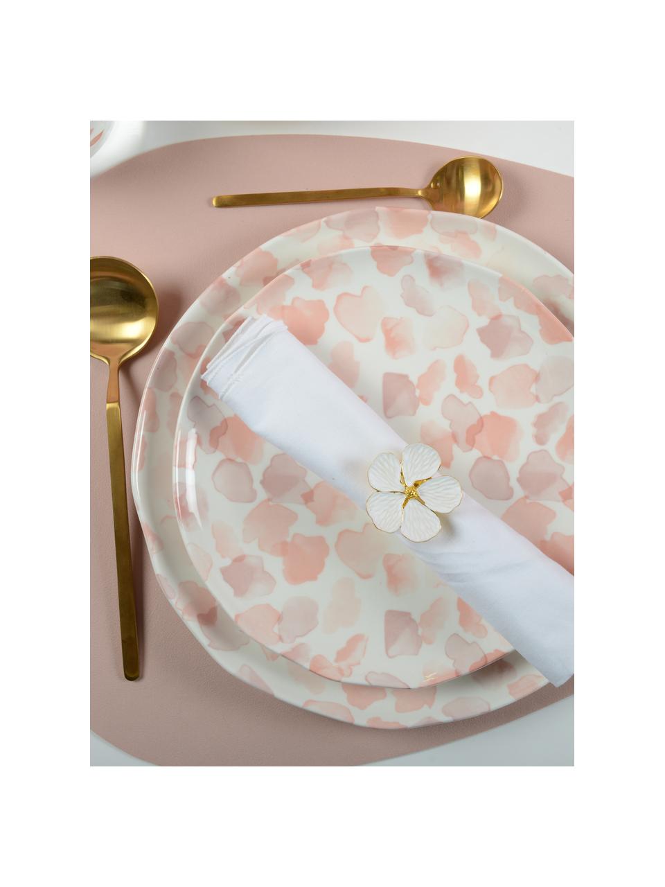 Rond de serviette de table Fleur, 4 pièces, Métal, Couleur dorée, blanc, Ø 4 cm