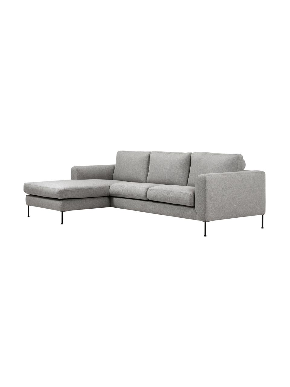 Sofa narożna z metalowymi nogami Cucita (3-osobowa), Tapicerka: tkanina (100% poliester) , Stelaż: lite drewno sosnowe z cer, Nogi: metal lakierowany Ten pro, Jasnoszara tkanina, S 262 x G 163 cm, lewostronna
