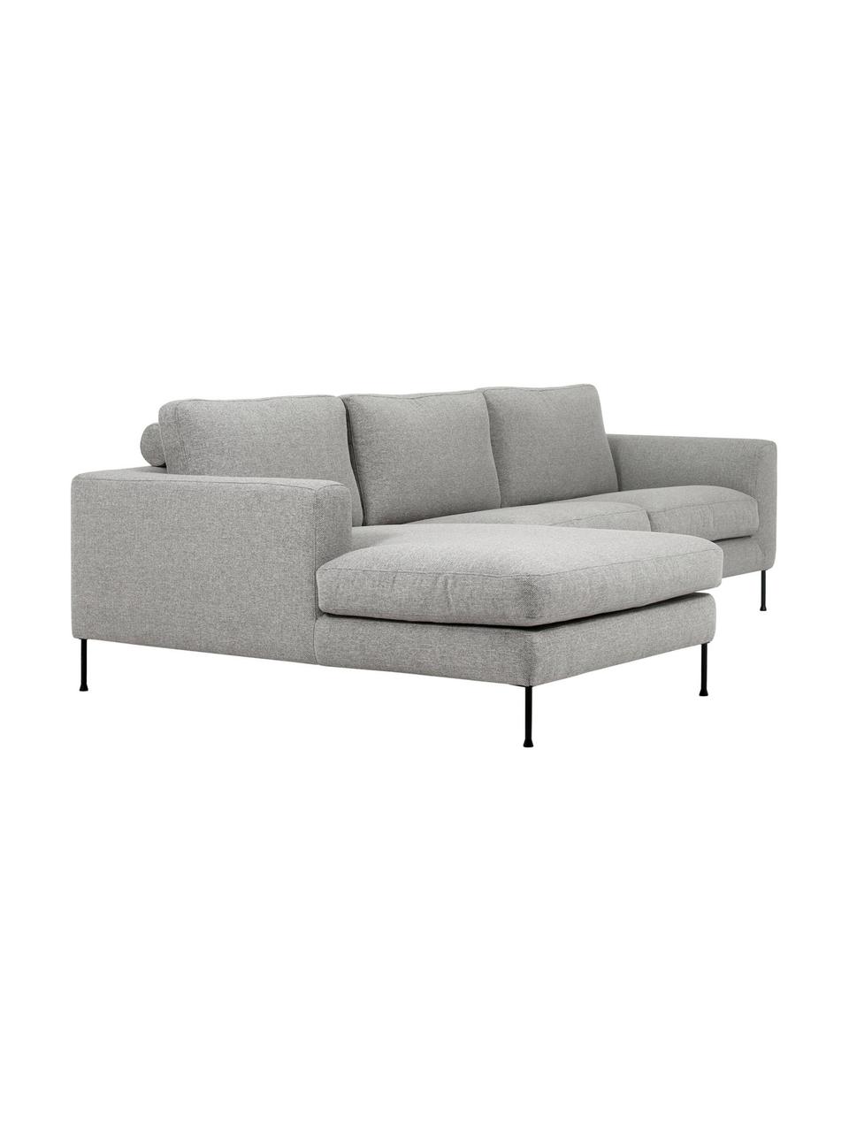 Sofá rinconera Cucita (3 plazas), Tapizado: tejido (100% poliéster) A, Estructura: madera de pino maciza, Patas: metal pintado, Tejido gris, An 262 x F 163 cm, chaise longue izquierda
