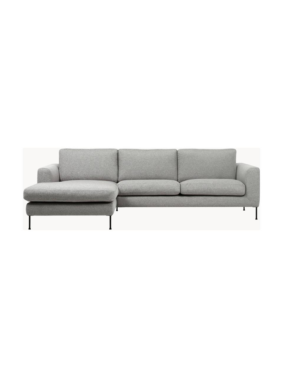 Ecksofa Cucita (3-Sitzer), Bezug: Webstoff (100% Polyester), Gestell: Massives Kiefernholz, FSC, Füße: Metall, lackiert, Webstoff Grau, B 262 x T 163 cm, Eckteil links
