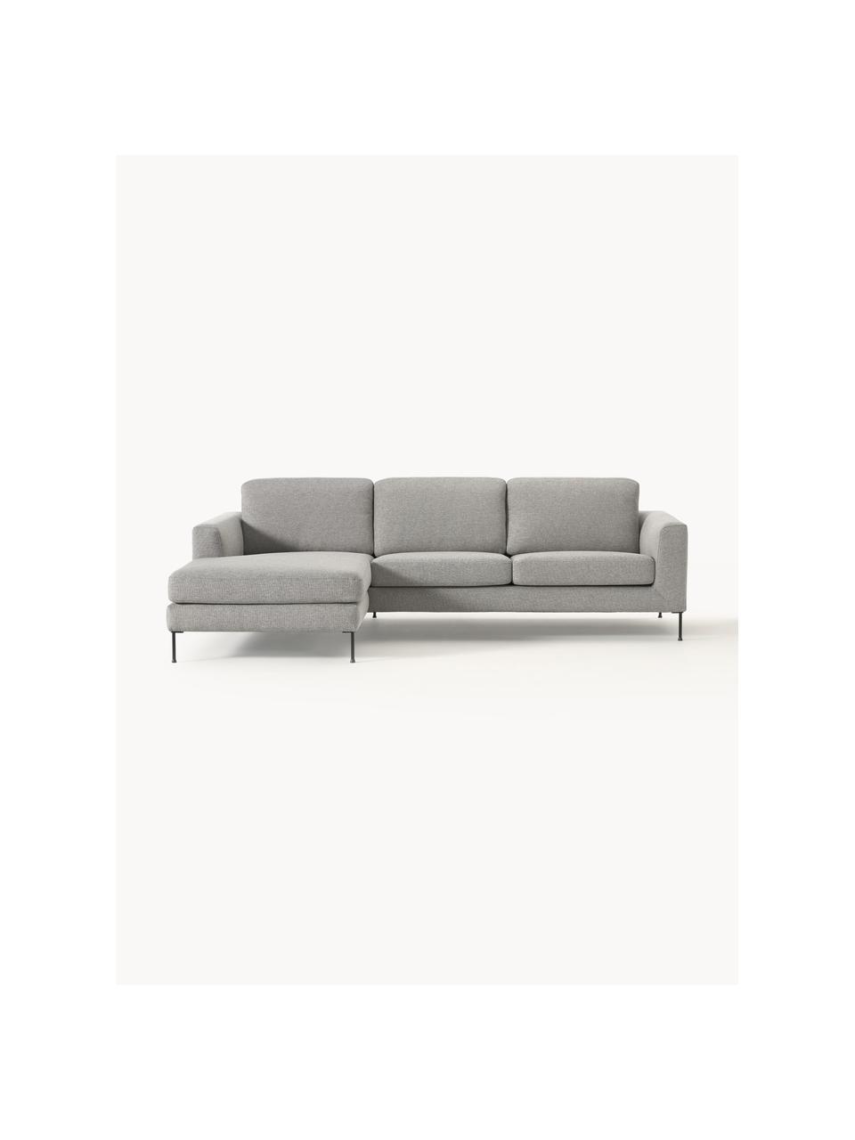 Sofa narożna Cucita (3-osobowa), Tapicerka: tkanina (100% poliester) , Stelaż: lite drewno sosnowe, Nogi: metal lakierowany Ten pro, Szara tkanina, S 262 x G 163 cm, lewostronna