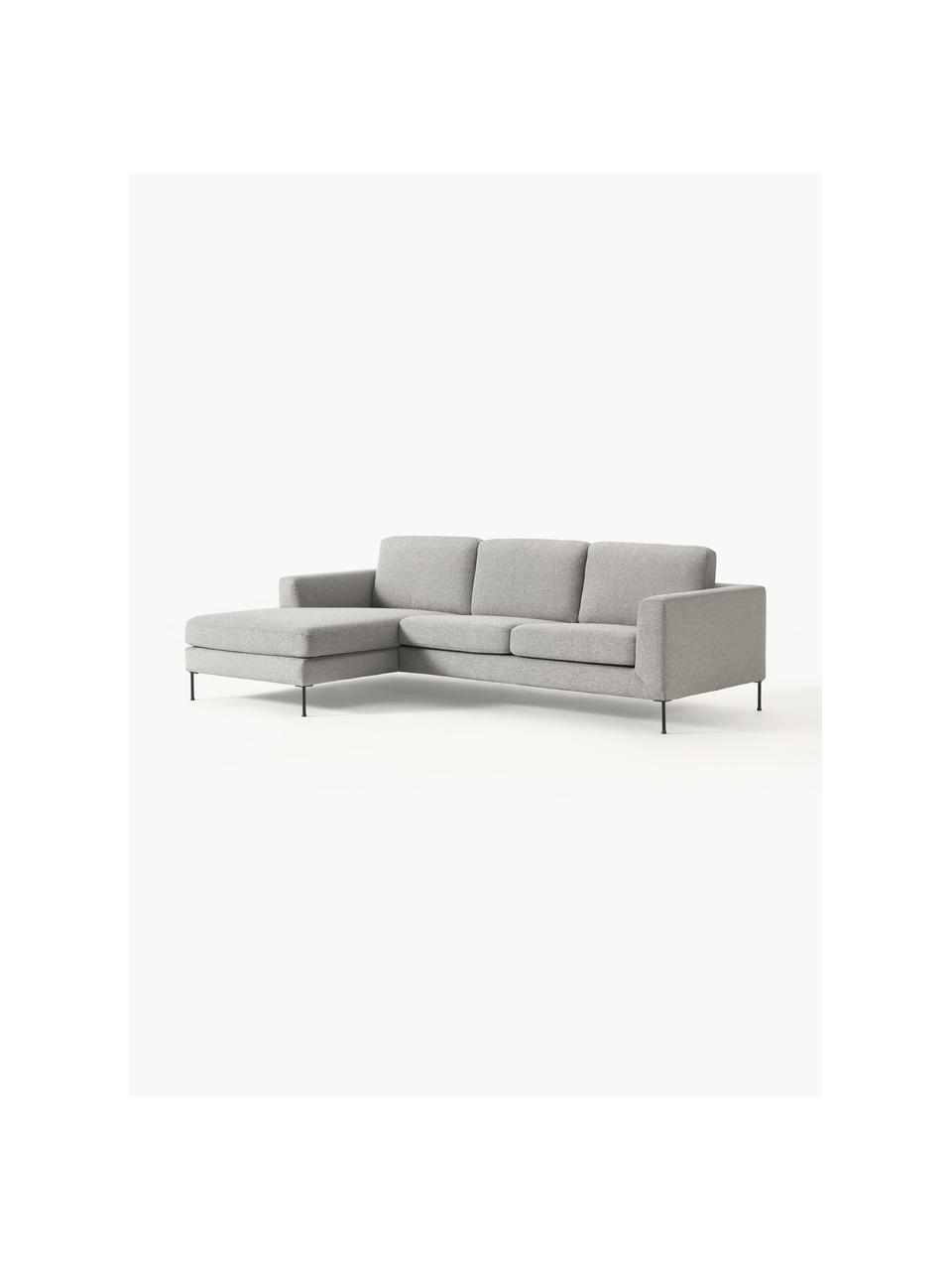 Ecksofa Cucita (3-Sitzer), Bezug: Webstoff (100% Polyester), Gestell: Massives Kiefernholz, Füße: Metall, lackiert Dieses P, Webstoff Grau, B 262 x T 163 cm, Eckteil links