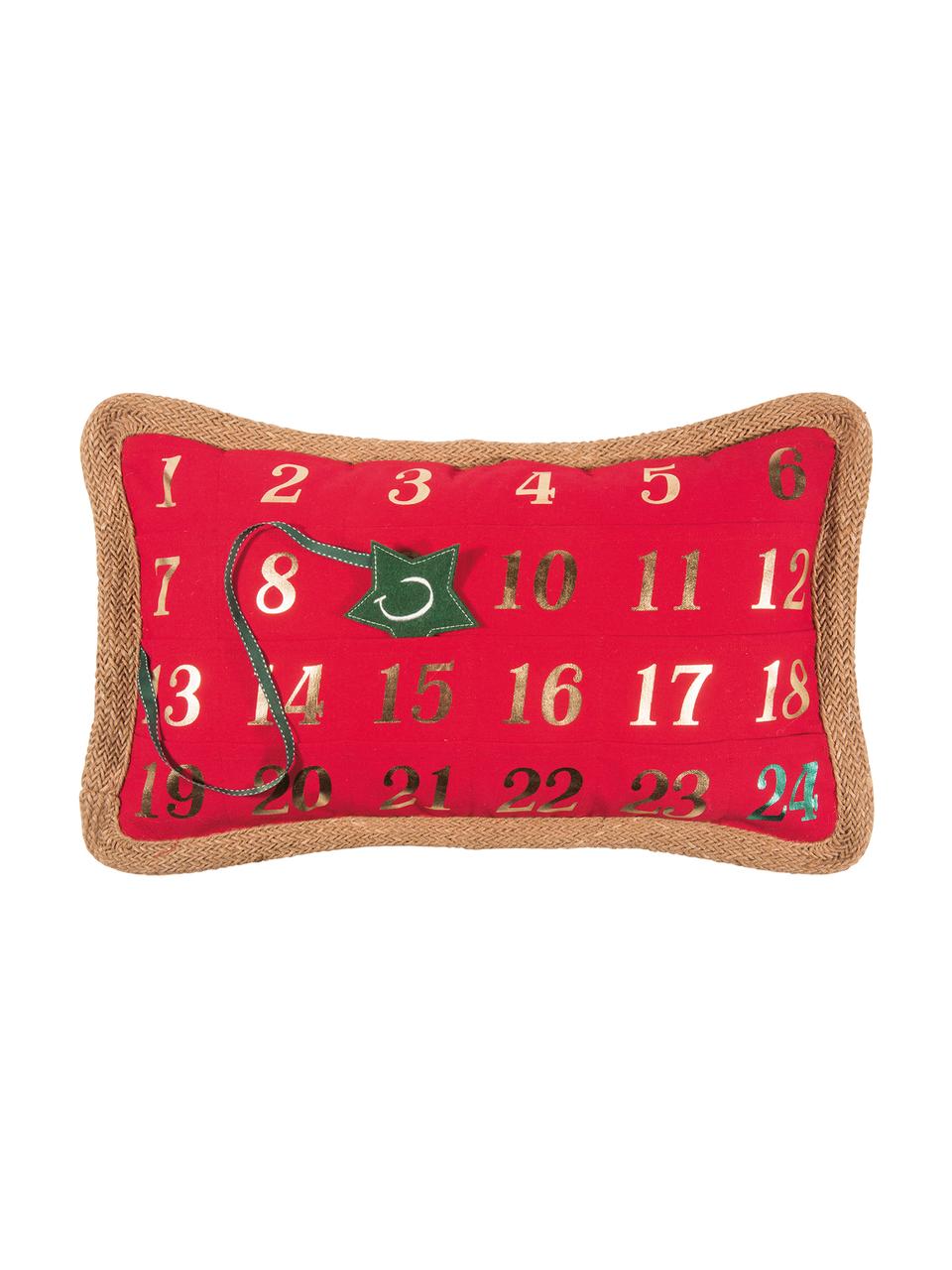 Adventskalender-Kissenhülle Advent, 95% Polyester, 5% Leinen, Rot, Grün, 35 x 60 cm