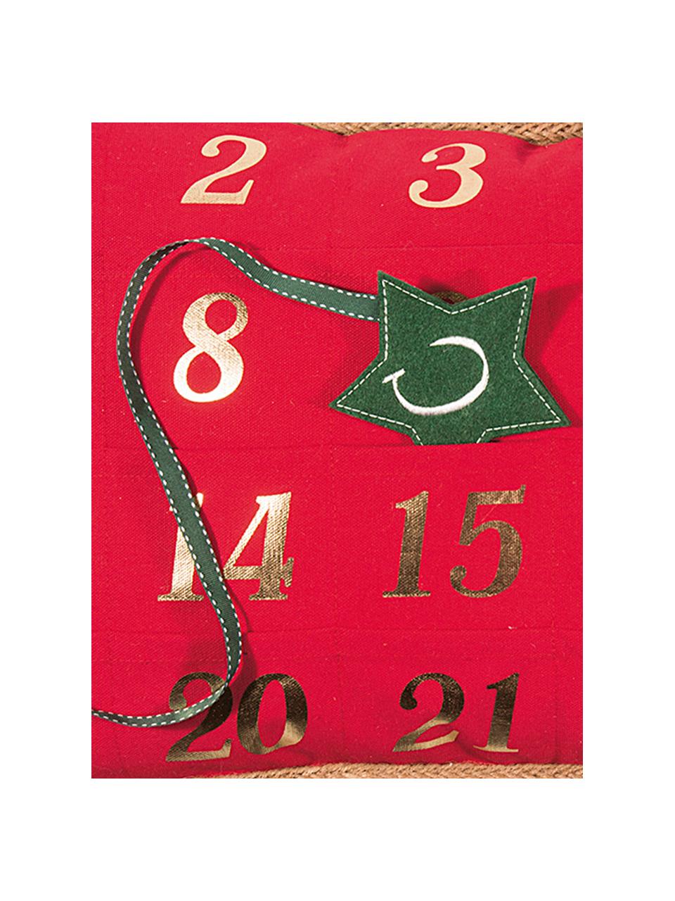 Federa arredo calendario dell'avvento Advent, 95% poliestere, 5% lino, Rosso, verde, Larg. 35 x Lung. 60 cm