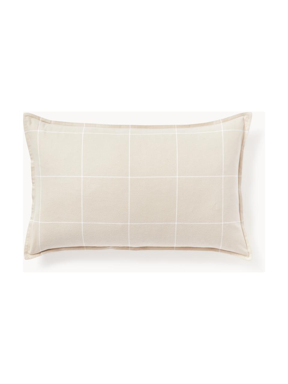 Federa reversibile in flanella di cotone a quadri Noelle, Beige chiaro, bianco, Larg. 50 x Lung. 80 cm