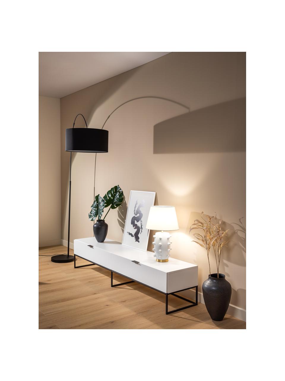Witte Tv-meubel Kobe met laden, Frame: mat wit.  Raamwerk en handgrepen: matzwart, 200 x 40 cm