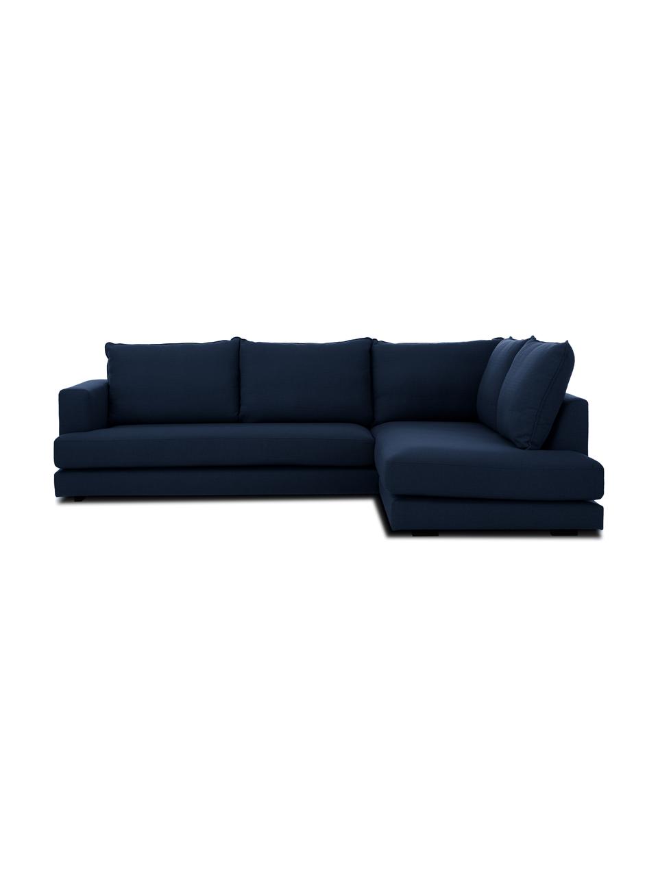 XL-Ecksofa Tribeca in Dunkelblau, Bezug: Polyester Der hochwertige, Gestell: Massives Kiefernholz, Füße: Massives Buchenholz, lack, Webstoff Dunkelblau, B 315 x T 228 cm, Eckteil rechts