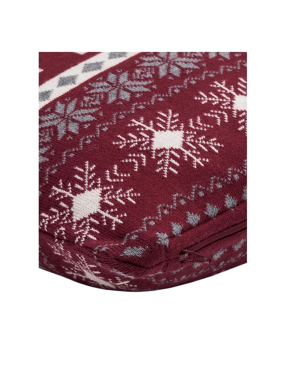 Housse de coussin 40x40 tricot Noël David, Coton, Pourpre, crème, gris, larg. 40 x long. 40 cm