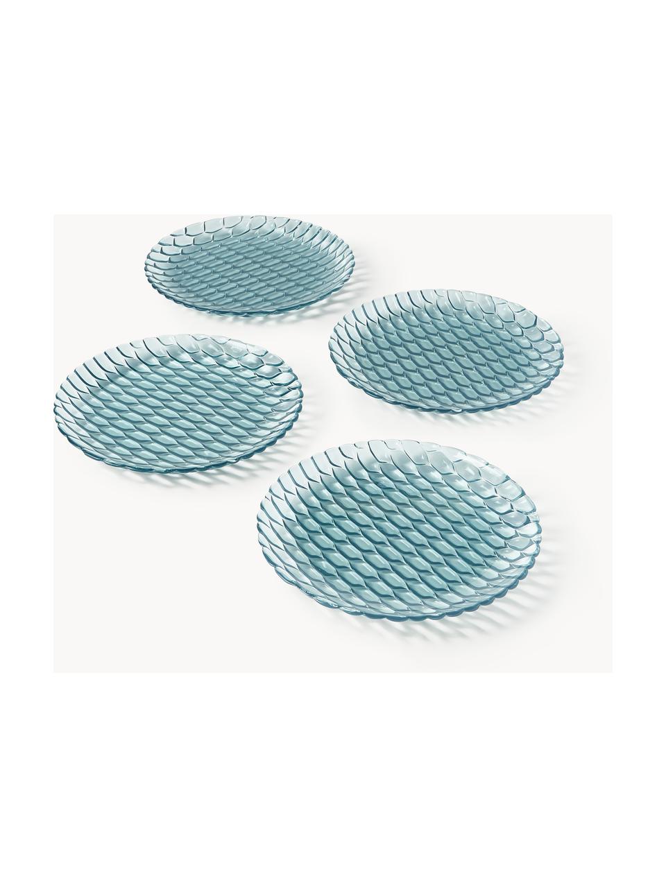 Platos llanos con relieves Jellies, 4 uds., Plástico, Azul claro, Ø 27 cm