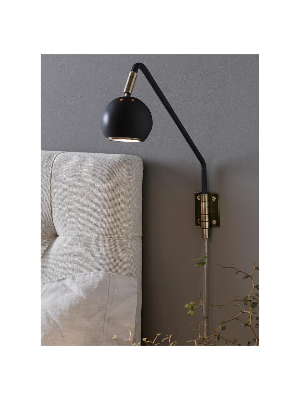 Verstelbare wandlamp Coco met stekker, Lampenkap: gecoat metaal, Frame: gecoat metaal, Decoratie: geborsteld metaal, Zwart, goudkleurig, D 33 x H 33 cm