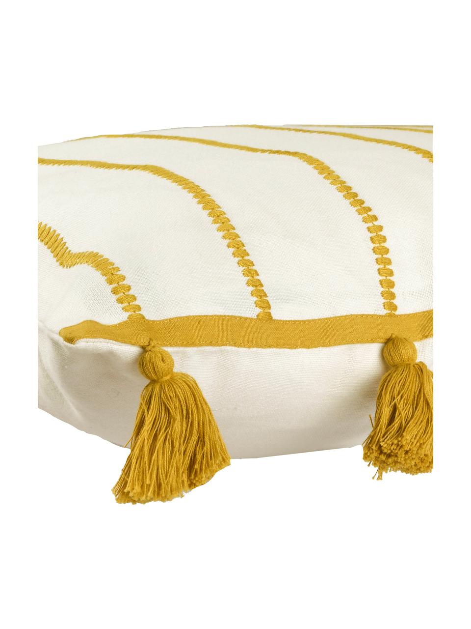 Housse de coussin 50x50 ethno à houppes Blanket, Jaune, blanc