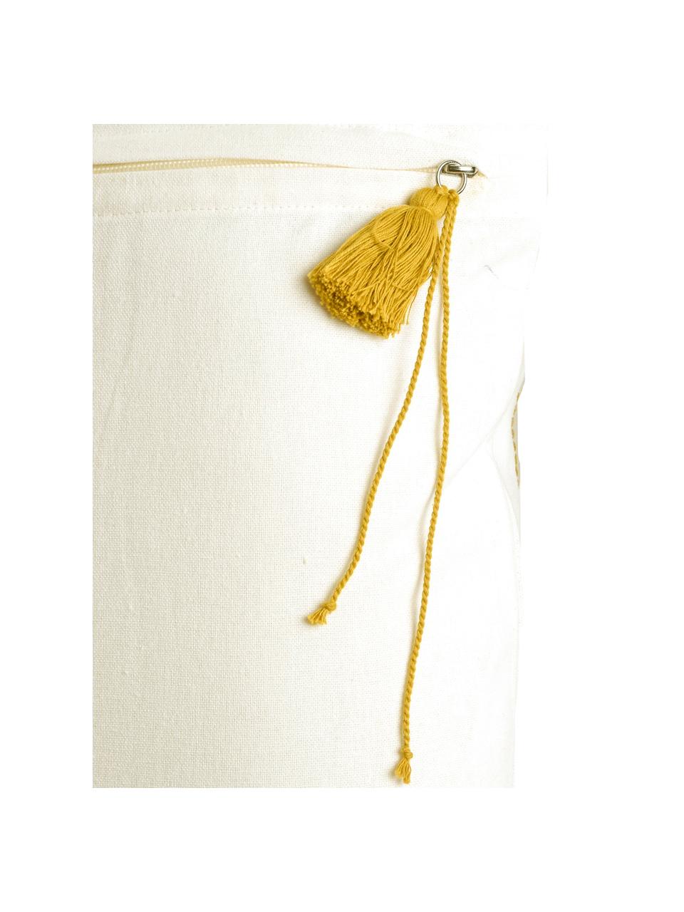 Kissenhülle Blanket mit Quasten, 100% Baumwolle, Gelb, Weiß, 50 x 50 cm