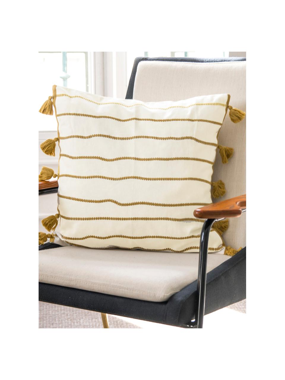 Federa arredo con nappe Blanket, 100% cotone, Giallo, bianco, Larg. 50 x Lung. 50 cm