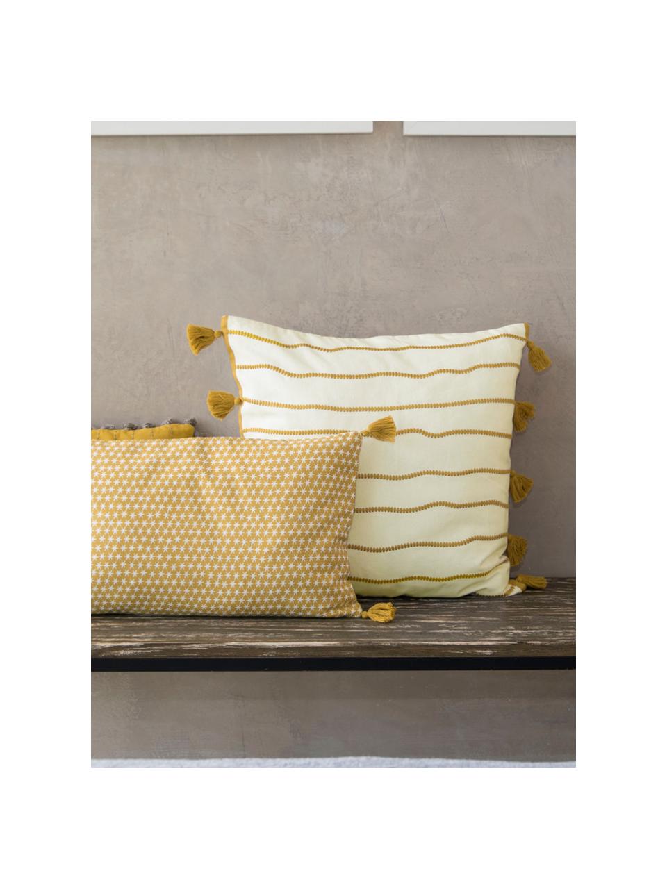 Kissenhülle Blanket mit Quasten, 100% Baumwolle, Gelb, Weiß, 50 x 50 cm