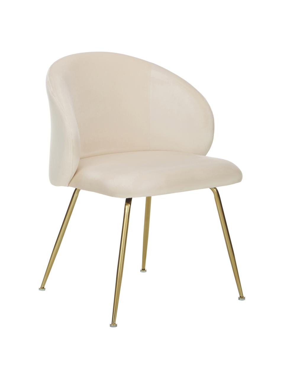 Fluwelen stoelen Luisa in crèmewit, 2 stuks, Bekleding: fluweel (100% polyester), Poten: gepoedercoat metaal, Fluweel crèmewit, goudkleurig, B 59 x D 58 cm