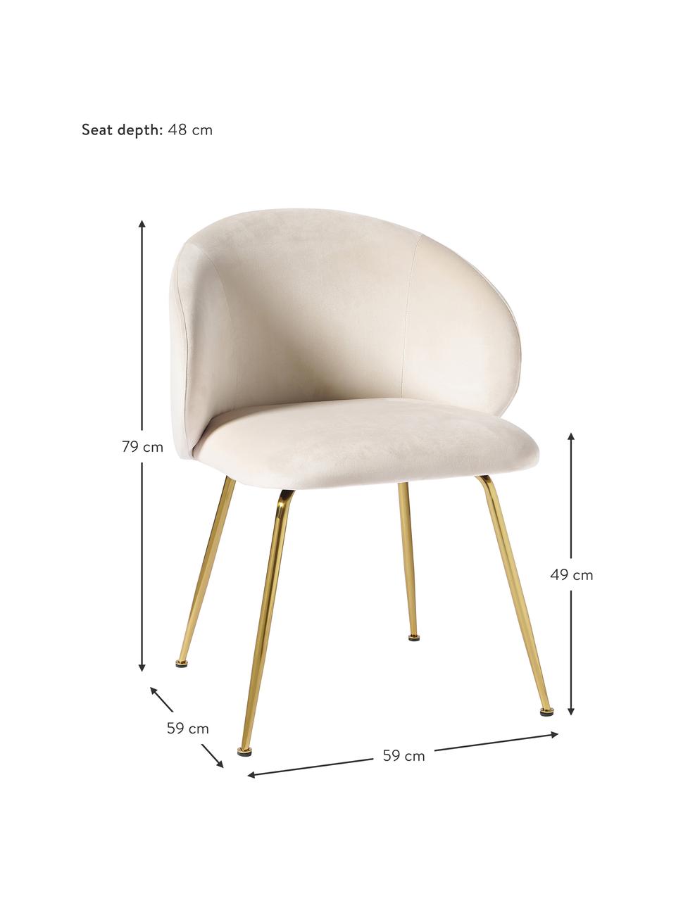 Sillas tapizadas en terciopelo Luisa, 2 uds., Tapizado: terciopelo de poliéster A, Patas: metal con pintura en polv, Terciopelo blanco crema, dorado, An 59 x F 58 cm