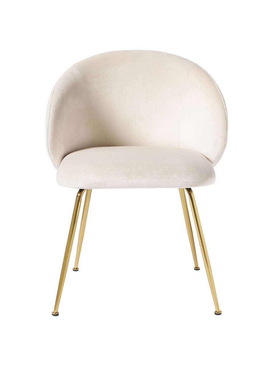 Sillas tapizadas en terciopelo Luisa, 2 uds., Tapizado: terciopelo de poliéster A, Patas: metal con pintura en polv, Terciopelo blanco crema, dorado, An 59 x F 58 cm