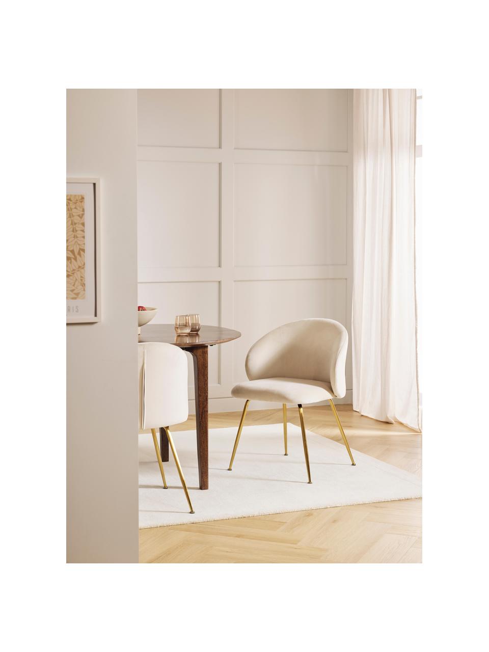 Chaises rembourrées en velours Luisa, 2 pièces, Velours blanc crème, pieds dorés, larg. 59 x prof. 58 cm