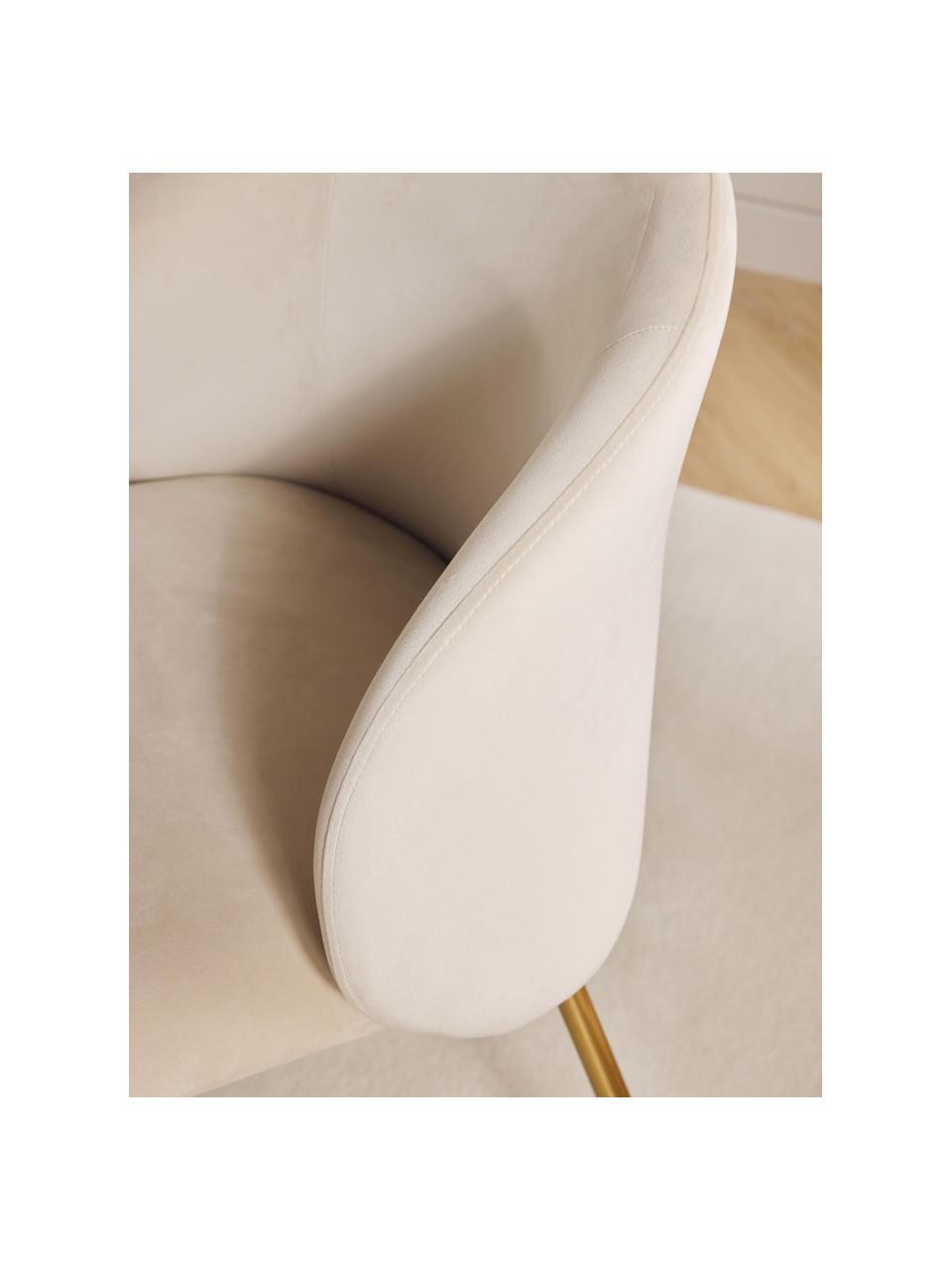 Krzesło tapicerowane z aksamitu Luisa, 2 szt., Tapicerka: aksamit (100% poliester) , Nogi: metal malowany proszkowo, Kremowobiały aksamit, odcienie złotego, S 59 x G 58 cm