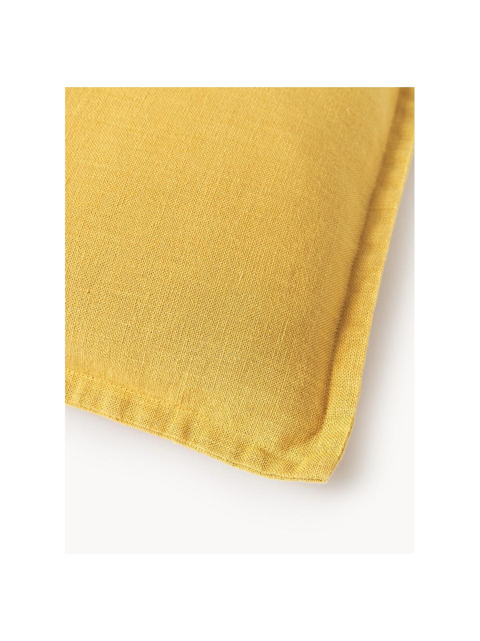 Housse de coussin pur lin jaune Lanya, 100 % pur lin, Jaune, larg. 60 x long. 60 cm