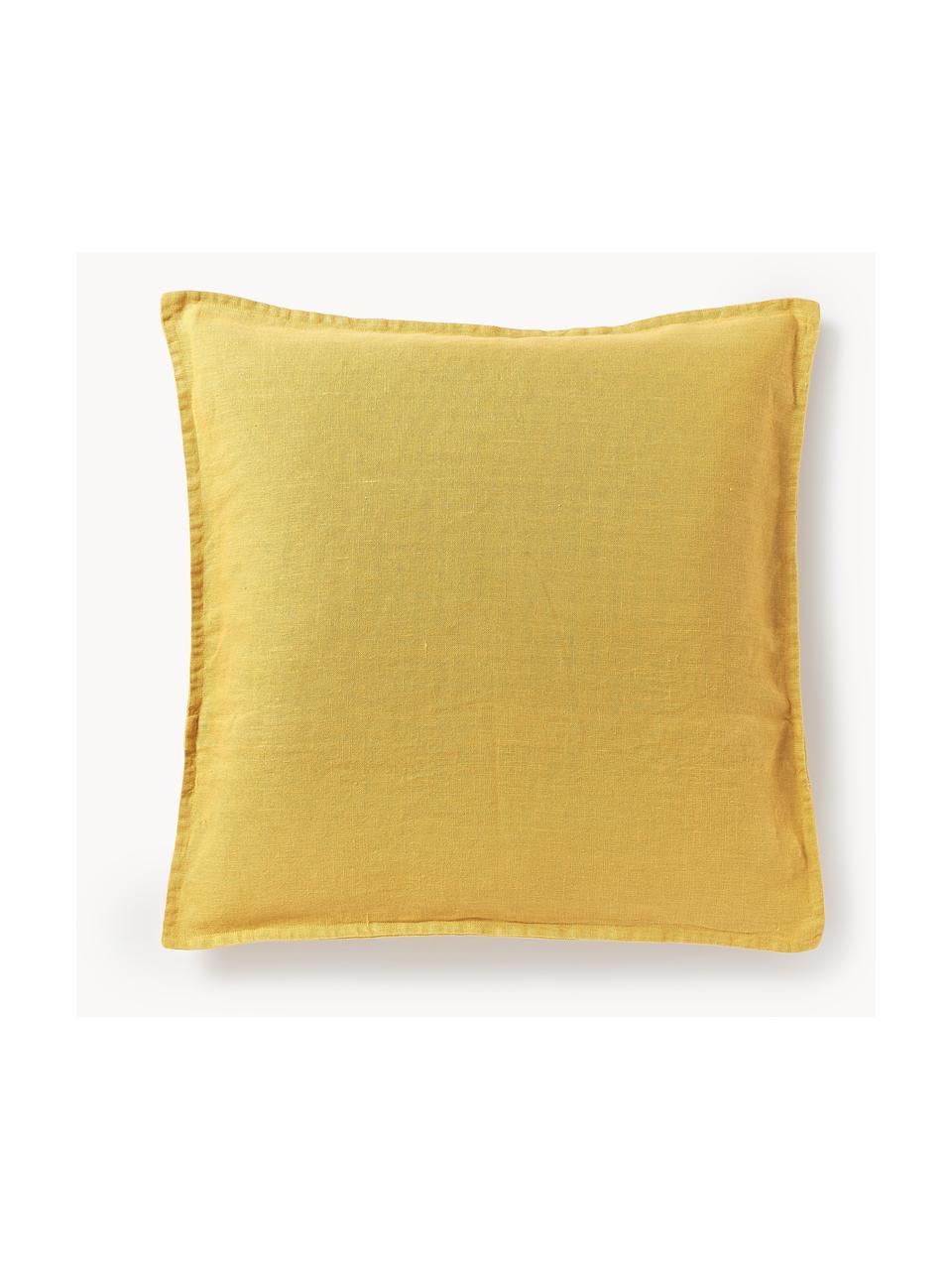 Poszewka na poduszkę z lnu Lanya, 100% len, Żółty, S 60 x D 60 cm