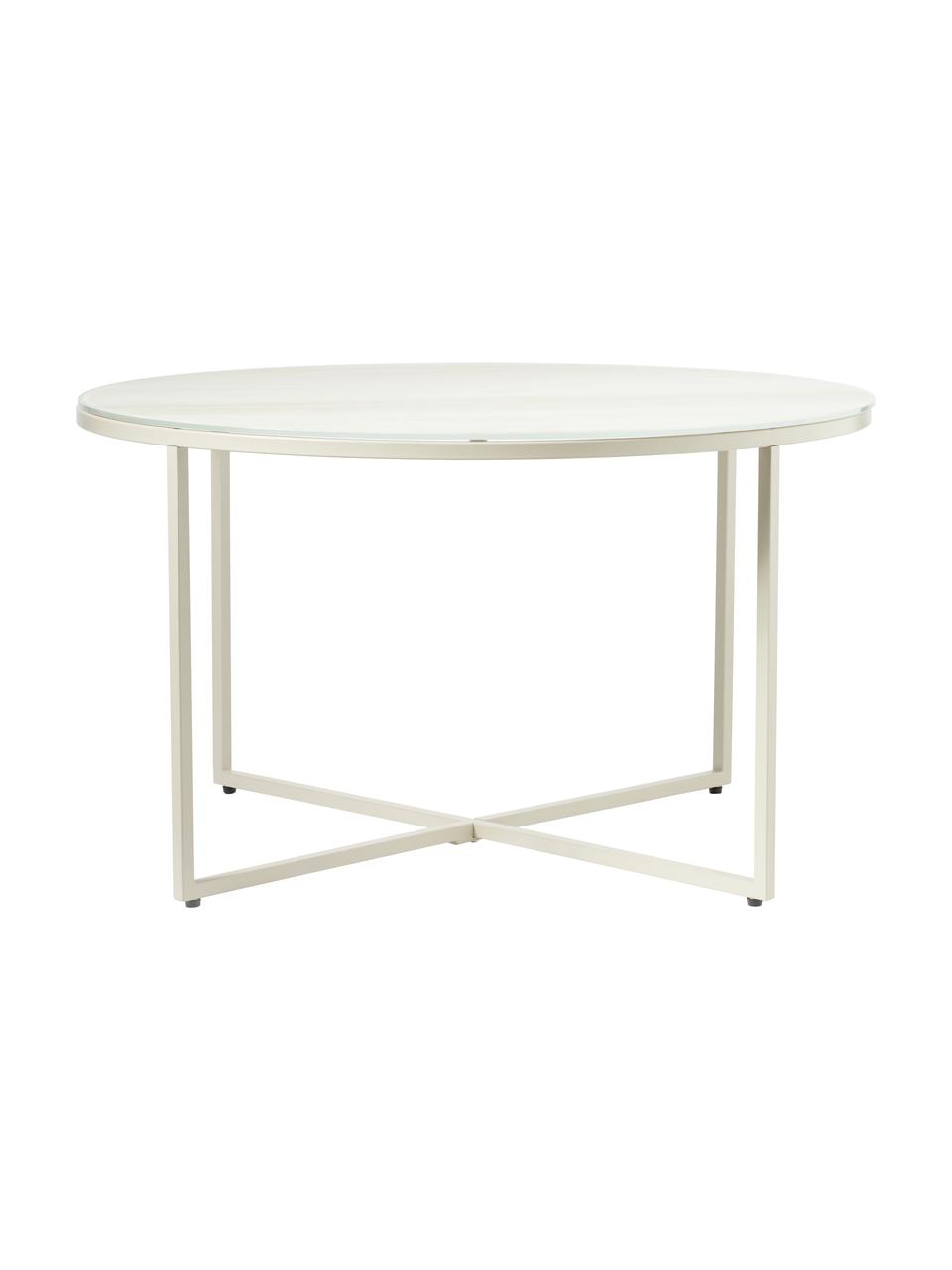 Tavolino rotondo da salotto con piano in vetro effetto travertino Antigua, Struttura: acciaio verniciato a polv, Effetto travertino, beige, Ø 80 cm